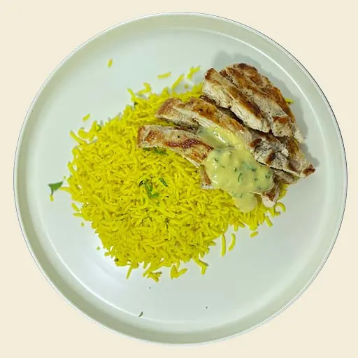 Mustard chicken with saffron rice